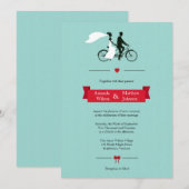 Tandem Bicycle Aqua Wedding Invitations Kaart (Voorkant / Achterkant)