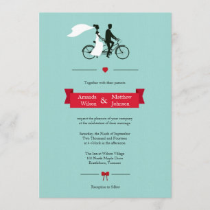 Tandem Bicycle Aqua Wedding Invitations Kaart