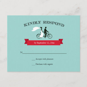 Tandem Bicycle Aqua Wedding RSVP Kaartje
