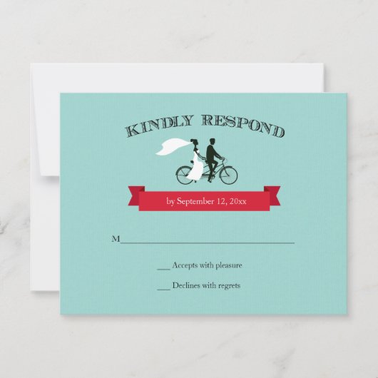 Tandem Bicycle Aqua Wedding RSVP Kaartje (Voorkant)