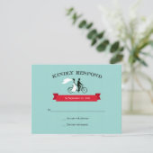 Tandem Bicycle Aqua Wedding RSVP Kaartje (Staand voorkant)