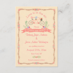 Tandem Bicycle, Birds and Banner Save the Date Kaart