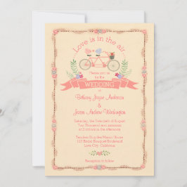 Tandem Bicycle, Birds and Banner Wedding Kaart