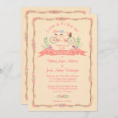 Tandem Bicycle, Birds and Banner Wedding Kaart (Voorkant / Achterkant)