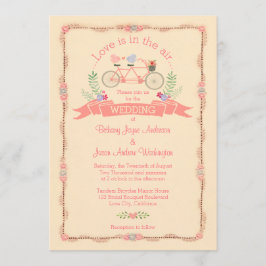 Tandem Bicycle, Birds and Banner Wedding Kaart