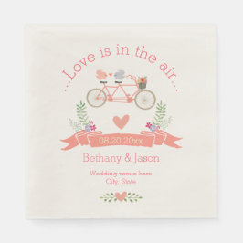 Tandem Bicycle, Birds and Banner Wedding Servetten