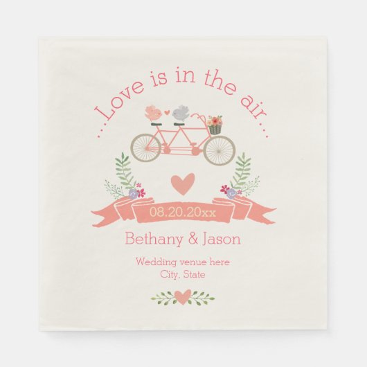 Tandem Bicycle, Birds and Banner Wedding Servetten (Voorkant)