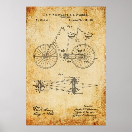 Tandem Bicycle Blueprint Poster (Voorkant)