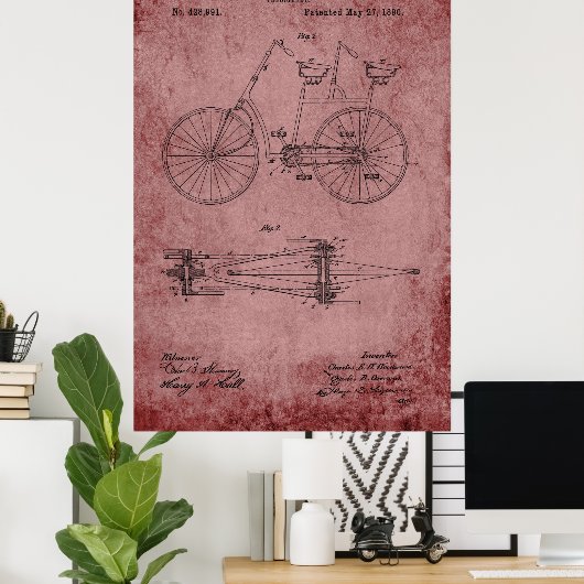 Tandem Bicycle Blueprint Poster (Thuiskantoor)