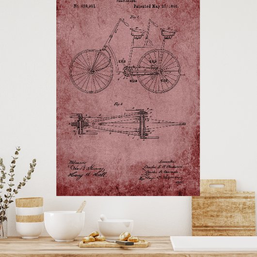 Tandem Bicycle Blueprint Poster (Keuken)