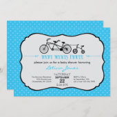 Tandem Bicycle Boy Baby shower Uitnodiging (Voorkant / Achterkant)