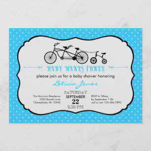 Tandem Bicycle Boy Baby shower Uitnodiging