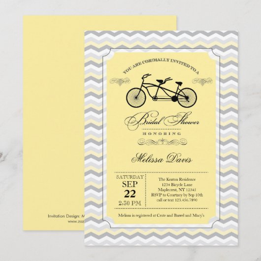 Tandem Bicycle Bridal Shower Kaart (Voorkant / Achterkant)