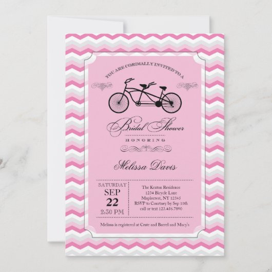 Tandem Bicycle Bridal Shower Kaart (Voorkant)