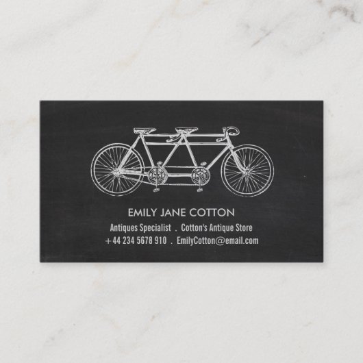 Tandem Bicycle & Chalkboard, Antiek dealer Visitekaartje (Voorkant)