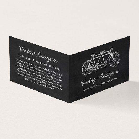Tandem Bicycle & Chalkboard, Antiek dealer Visitekaartje (Buitenkant)