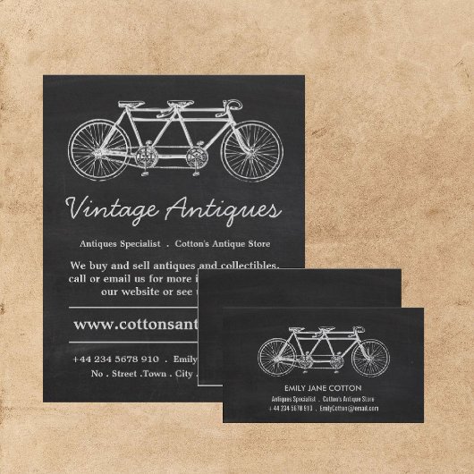 Tandem Bicycle & Chalkboard, Antiek dealer, winkel Flyer