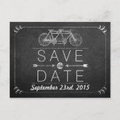 Tandem Bicycle Chalkboard Typography Wedding Aankondigingskaart (Voorkant)