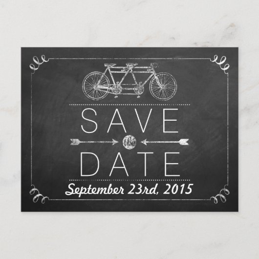 Tandem Bicycle Chalkboard Typography Wedding Aankondigingskaart (Voorkant)