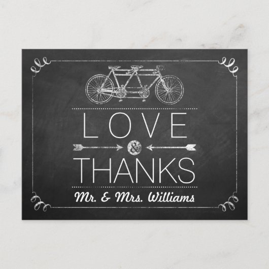 Tandem Bicycle Chalkboard Typography Wedding Briefkaart (Voorkant)