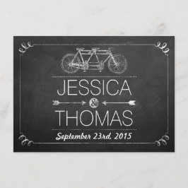 Tandem Bicycle Chalkboard Typography Wedding Informatiekaartje