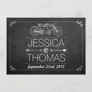 Tandem Bicycle Chalkboard Typography Wedding Informatiekaartje