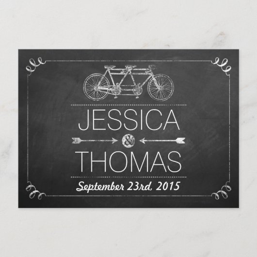 Tandem Bicycle Chalkboard Typography Wedding Informatiekaartje (Voorkant)