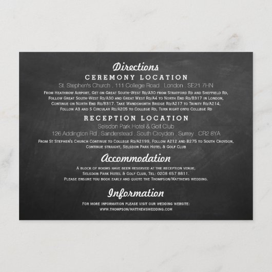 Tandem Bicycle Chalkboard Typography Wedding Informatiekaartje (Achterkant)