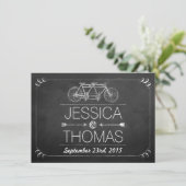 Tandem Bicycle Chalkboard Typography Wedding Informatiekaartje (Staand voorkant)