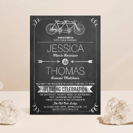 Tandem Bicycle Chalkboard Typography Wedding Kaart