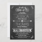 Tandem Bicycle Chalkboard Typography Wedding Kaart (Voorkant)