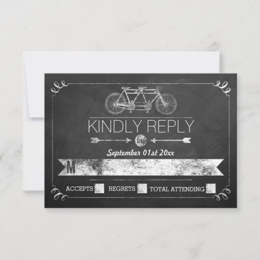 Tandem Bicycle Chalkboard Typography Wedding RSVP (Voorkant)