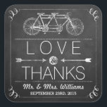 Tandem Bicycle Chalkboard Typography Wedding Vierkante Sticker<br><div class="desc">Tandem Bicycle Chalkboard Typografie Wedding Stickers.</div>