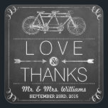 Tandem Bicycle Chalkboard Typography Wedding Vierkante Sticker<br><div class="desc">Tandem Bicycle Chalkboard Typografie Wedding Stickers.</div>