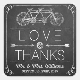 Tandem Bicycle Chalkboard Typography Wedding Vierkante Sticker