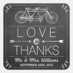 Tandem Bicycle Chalkboard Typography Wedding Vierkante Sticker