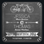 Tandem Bicycle Chalkboard Typography Wedding Vierkante Sticker<br><div class="desc">Tandem Bicycle Chalkboard Typografie Wedding Stickers.</div>