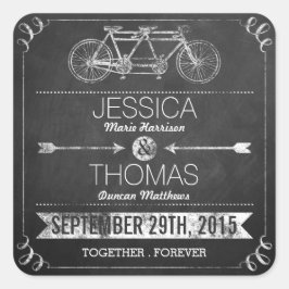 Tandem Bicycle Chalkboard Typography Wedding Vierkante Sticker