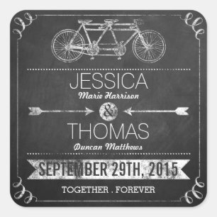 Tandem Bicycle Chalkboard Typography Wedding Vierkante Sticker