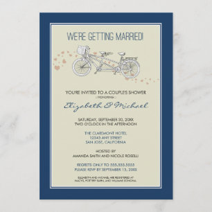 Tandem Bicycle Couple's Bridal Shower Invitation Kaart