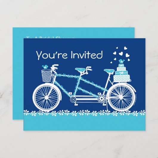 Tandem Bicycle Custom Aqua Invitation Briefkaart (Voorkant / Achterkant)