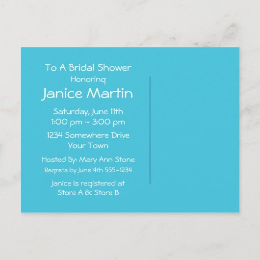 Tandem Bicycle Custom Aqua Invitation Briefkaart (Achterkant)