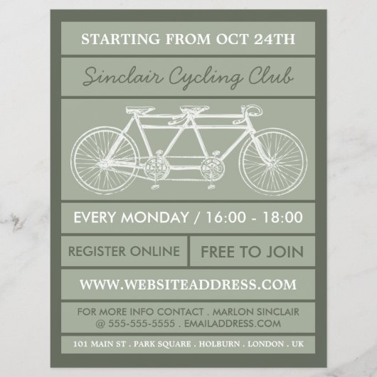 Tandem Bicycle, Cycling Club Adverteren Flyer (Voorkant)