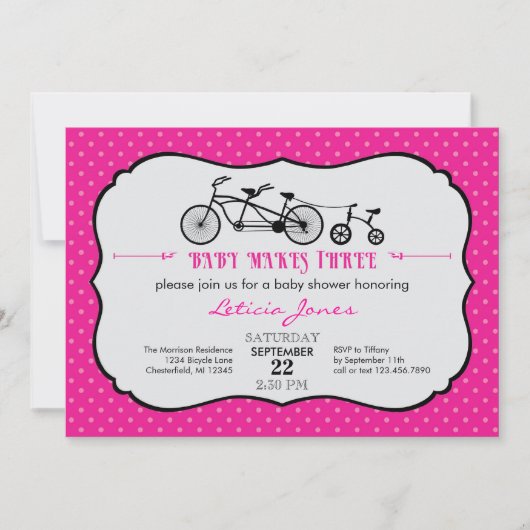 Tandem Bicycle Girl Baby shower Invitation Kaart (Voorkant)