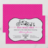 Tandem Bicycle Girl Baby shower Invitation Kaart (Voorkant / Achterkant)