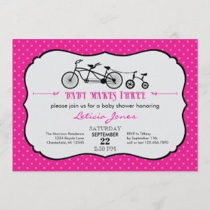 Tandem Bicycle Girl Baby shower Invitation Kaart
