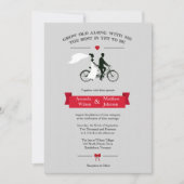 Tandem Bicycle Gray en Red Wedding Invitations Kaart (Voorkant)