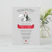 Tandem Bicycle Gray en Red Wedding Invitations Kaart (Staand voorkant)