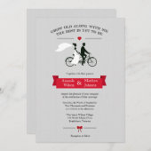 Tandem Bicycle Gray en Red Wedding Invitations Kaart (Voorkant / Achterkant)