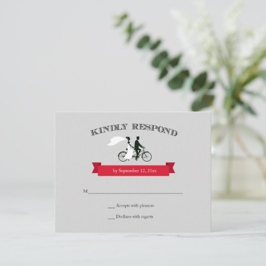 Tandem Bicycle Gray Wedding RSVP (Staand voorkant)
